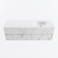 MONDIAZ VICA 150cm badmeubel onderkast Carrara 2 lades. Wastafel MOON rechts 1 kraangat, kleur Talc. - thumbnail