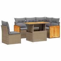 6-delige Loungeset met kussens poly rattan beige - thumbnail