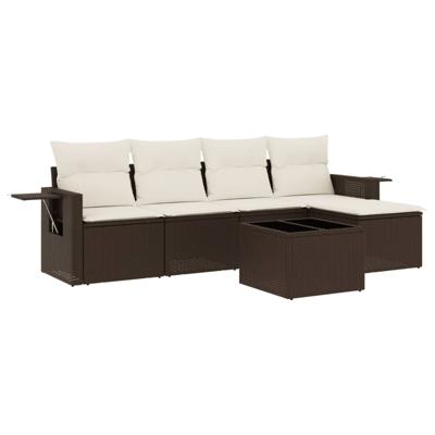 5-delige Loungeset met kussens poly rattan bruin - thumbnail