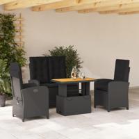 4-delige Tuinset met kussens poly rattan zwart - thumbnail