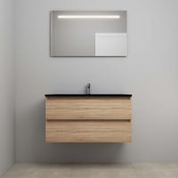 On-Line Badkamermeubelset - 100 cm - Voorgemonteerd - Ladestructuur - Acryl Wastafel - 1 Kraangat - Spiegel met LED-Verlichting - Eiken - thumbnail