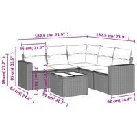 6-delige Loungeset met kussens poly rattan lichtgrijs - thumbnail