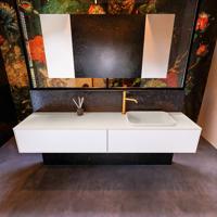 Badkamermeubelset Mondiaz Erin 200 cm met 2 Lades met RIDGE Wastafel Rechts Linen met 1 kraangat Greeploos Mat Talc - thumbnail