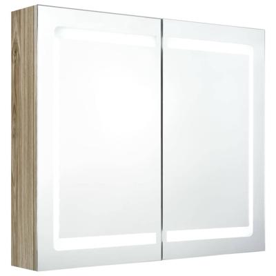 Badkamerkast met spiegel en LED 80x12x68 cm eikenkleurig