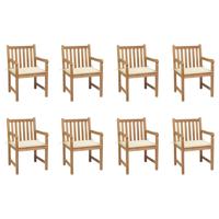Tuinstoelen 8 st met crèmekleurige kussens massief teakhout - thumbnail