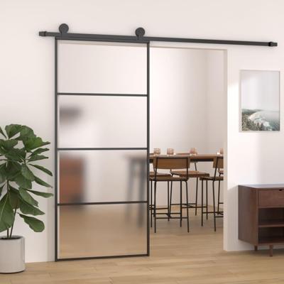 VidaXL Schuifdeur 90x205 cm mat esg-glas en aluminium zwart