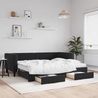 Slaapbank met onderschuifbed en lades 90x200 cm fluweel zwart - thumbnail