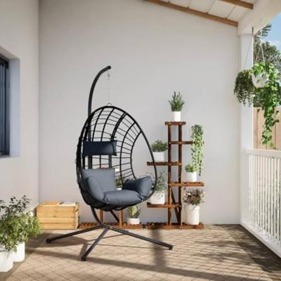 Hangstoel met standaard rattan en staal antracietkleurig Hangstoel met standaard rattan en staal antracietkleurig