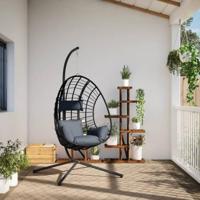 VidaXL Hangstoel met standaard rattan en staal antracietkleurig - thumbnail