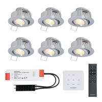 Set van 6 Granada LED Mini Inbouwspots met trafo en muurdimmer - 12 Volt 3 Watt 200 lumen - Dimbaar - Kantelbaar - Plat 35mm - 2700K - IP44 - RVS - thumbnail
