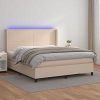 Boxspring met matras en LED kunstleer cappuccinokleur 160x200cm - thumbnail