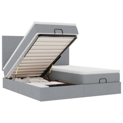 vidaXL Ottoman bed met matrassen en LED's 200x200cm stof lichtgrijs, bedframe, ottoman bedframe, bedframe met opbergruimte onder het bed