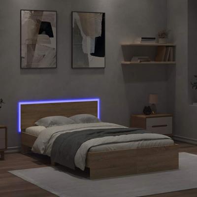 Bedframe met hoofdeinde en LED sonoma eikenkleurig 140x190 cm