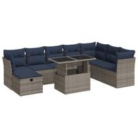 9-delige Loungeset met kussens poly rattan acacia grijs - thumbnail