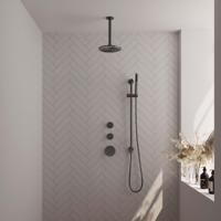 Regendoucheset Inbouw Brauer Gunmetal Edition Thermostatisch 20 cm met Plafondarm, Glijstang en Handdouche Staaf Losse Stopkranen Geborsteld Gunmetal - thumbnail