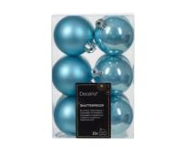12 onbreekbare kerstballen sugar blauw 6 cm - thumbnail