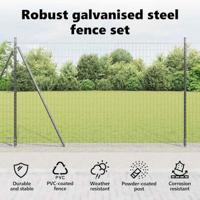 VidaXL Hek met paal grijs 1,5 x 10 m staal en pvc - thumbnail