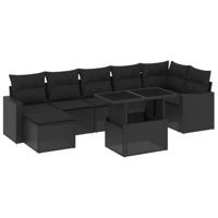 8-delige Loungeset met kussens poly rattan zwart - thumbnail