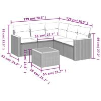 6-delige Loungeset met kussens poly rattan beige - thumbnail