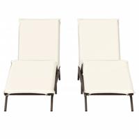 Ligstoelen 2 st met kussens poly rattan bruin - thumbnail