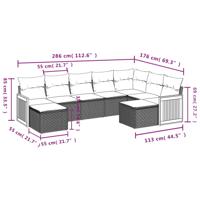 9-delige Loungeset met kussens poly rattan grijs - thumbnail