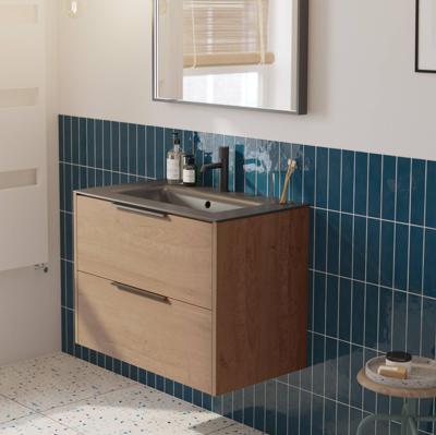 Saqu Lima badmeubel incl. keramische wastafel 80x46x61cm toffee - mat zwarte greep