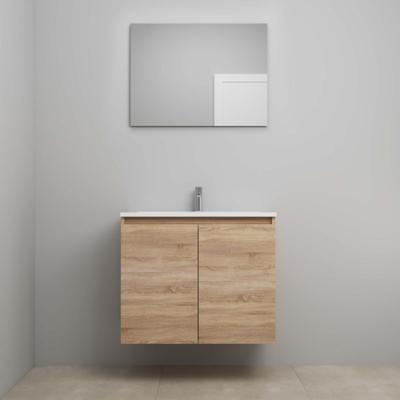 On-Line Badkamermeubelset - 80 cm - Voorgemonteerd - Greeploos 2 Deuren - Acryl Wastafel - 1 Kraangat - Spiegel - Eiken