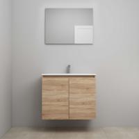On-Line Badkamermeubelset - 80 cm - Voorgemonteerd - Greeploos 2 Deuren - Acryl Wastafel - 1 Kraangat - Spiegel - Eiken - thumbnail