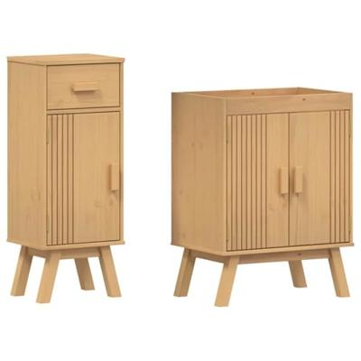 Badkamermeubelset met lade 2 pcs Bruin Massief grenenhout
