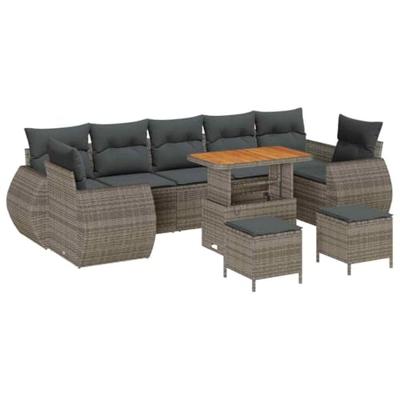 Tuinbankenset 10 pcs Grijs poly rattan