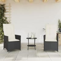 3-delige Bistroset met kussens poly rattan zwart - thumbnail