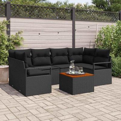 Tuinbankenset met opslag 7 pcs Zwart poly rattan