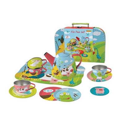 Tinnen Theeservies Boerderij in Koffer 15-delig Tinnen Theeservies Boerderij in Koffer 15-delig