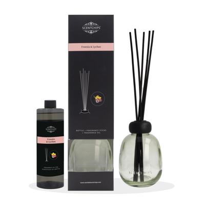 Scentchips® Cadeauset geurstokjes Freesia & Lychee met groene fles - 400ml