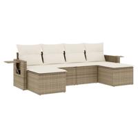 6-delige Loungeset met kussens poly rattan beige - thumbnail