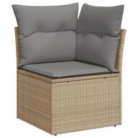 9-delige Loungeset met kussens poly rattan gemengd beige - thumbnail
