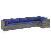 6-delige Loungeset met kussens poly rattan grijs - thumbnail