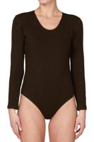 J&C body lange mouw katoen - bodystocking dames - diepe ronde hals - Witte body - zwarte body - thumbnail