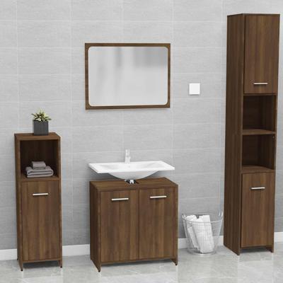 Badkamermeubelset bewerkt hout bruin eikenkleur Badkamermeubelset bewerkt hout bruin eikenkleur