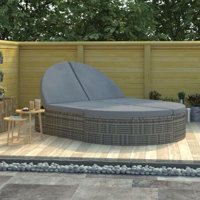 VidaXL Ligbed met kussens 2-persoons poly rattan grijs