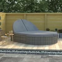 VidaXL Ligbed met kussens 2-persoons poly rattan grijs - thumbnail