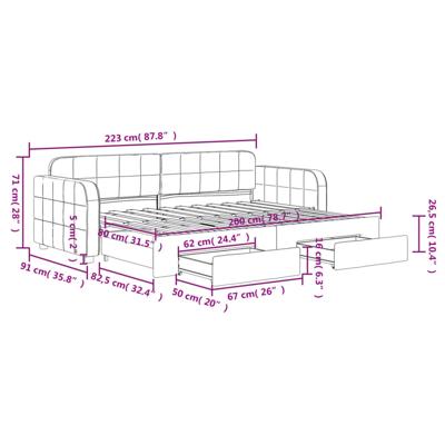 Slaapbank met onderschuifbed en lades 80x200 cm fluweel blauw