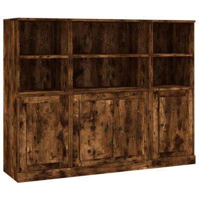 Hoge kasten 3 st bewerkt hout gerookt eikenkleurig