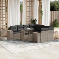 9-delige Loungeset met kussens poly rattan lichtgrijs - thumbnail