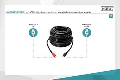 Digitus AK-330118-200-S HDMI-kabel HDMI Aansluitkabel HDMI-A-stekker, HDMI-A-stekker 20.00 m Zwart Audio Return Channel (ARC), Vergulde steekcontacten Digitus AK-330118-200-S HDMI-kabel HDMI Aansluitkabel HDMI-A-stekker, HDMI-A-stekker 20.00 m Zwart Audio Return Channel (ARC), Vergulde steekcontacten