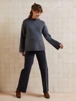 Trui met ronde hals voor zwangerschap jersey breisel met wol antraciet - thumbnail