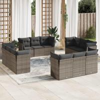 12-delige Loungeset met kussens poly rattan grijs - thumbnail