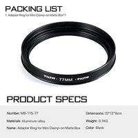 Tilta MB-T15-77 77mm Adapterring voor MB-T15 Mini clamp-on matte box - thumbnail