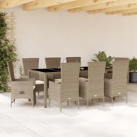 9-delige Tuinset met kussens poly rattan beige - thumbnail