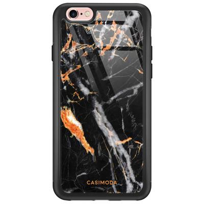 iPhone 6/6s glazen hardcase - Marmer zwart oranje